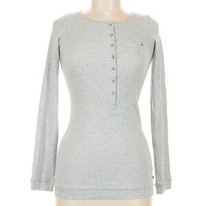 Boss Hugo Boss Orange Gray Long Sleeve Henley Top Blouse Women’s Size Medium M
